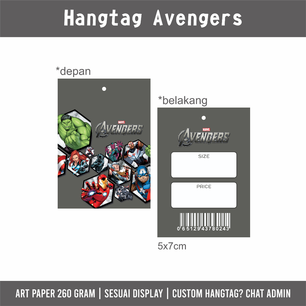 

Hangtag Avengers // Hangtag Marvel // Label baju anak // Hangtag anak