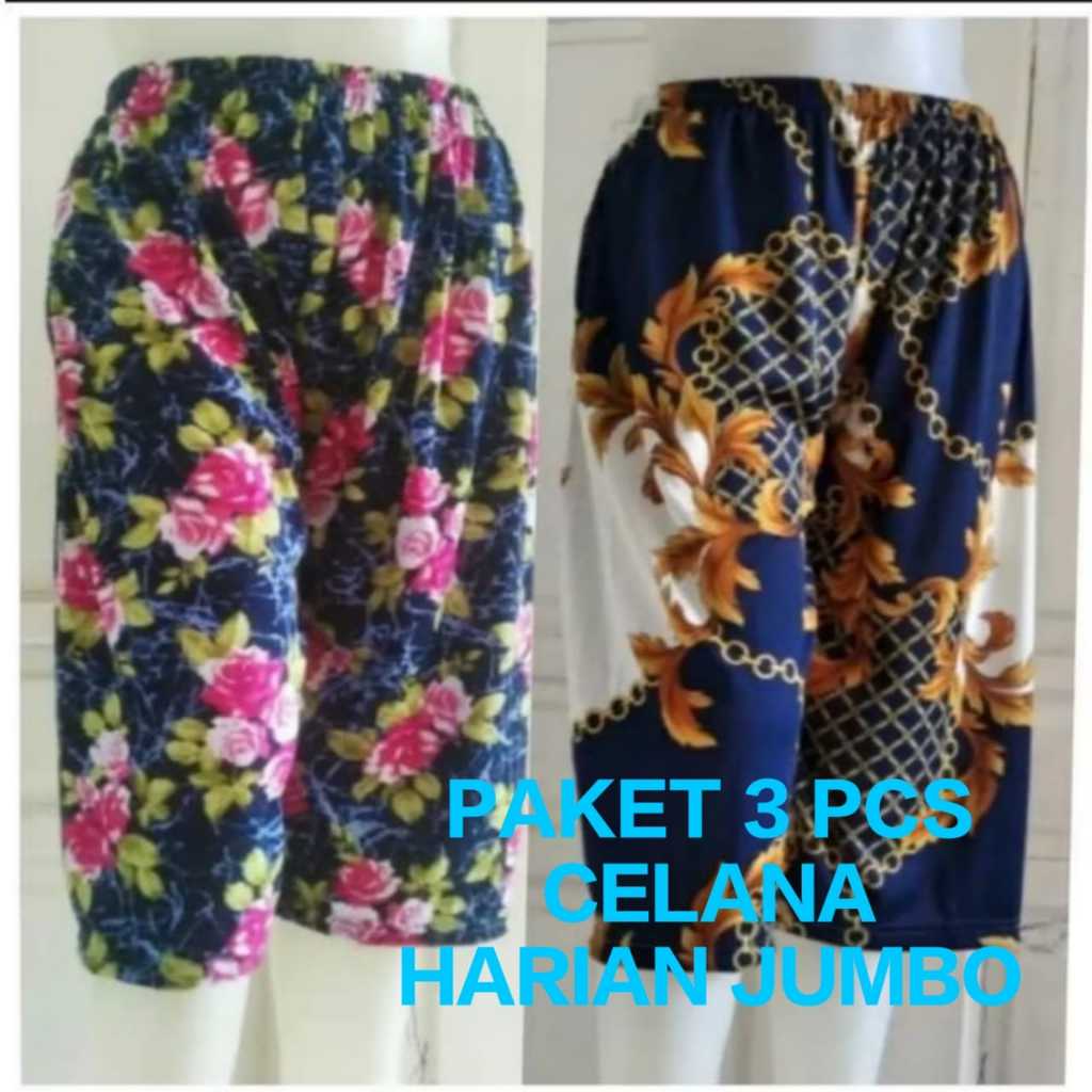 Promo Paket 3 Pcs Celana Pendek Wanita 7/8 Motif Bunga Bahan Hyget Super Tebal/ Celana Santai/ Kulot