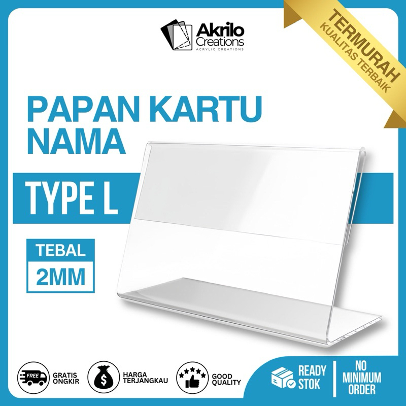 

Papan Nama Akrilik Stand / Display Meja Kantor Bisnis Kartu Name Tag Tipe L