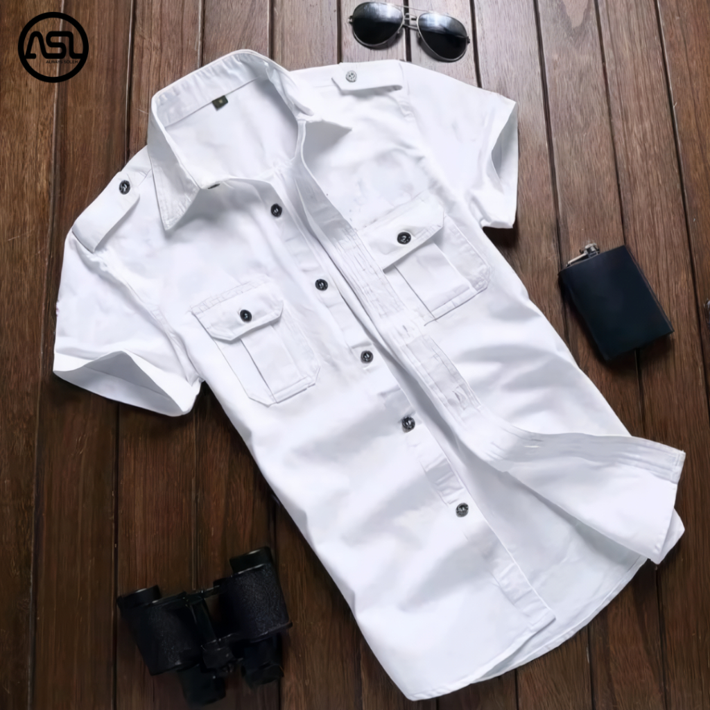 Kemeja Tactical Pria Putih / Kemeja Tactical / Kemeja Pria / Kemeja / Kemeja Tactical Lengan Pendek 