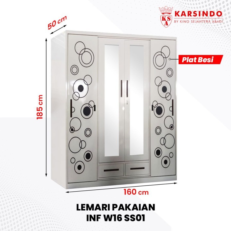 Lemari Pakaian Plat Besi 4 Pintu Sliding karsindo