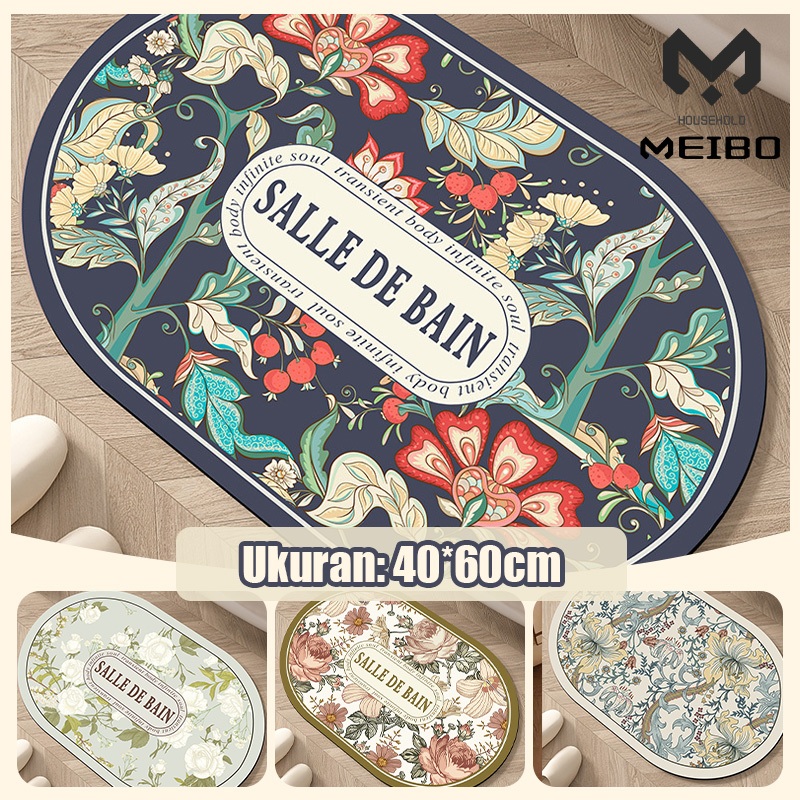 ✨keset Bentuk Oval Keset Motif Bunga / Keset Kamar Mandi Serap Air / Keset Kaki Anti Slip Serap Air/