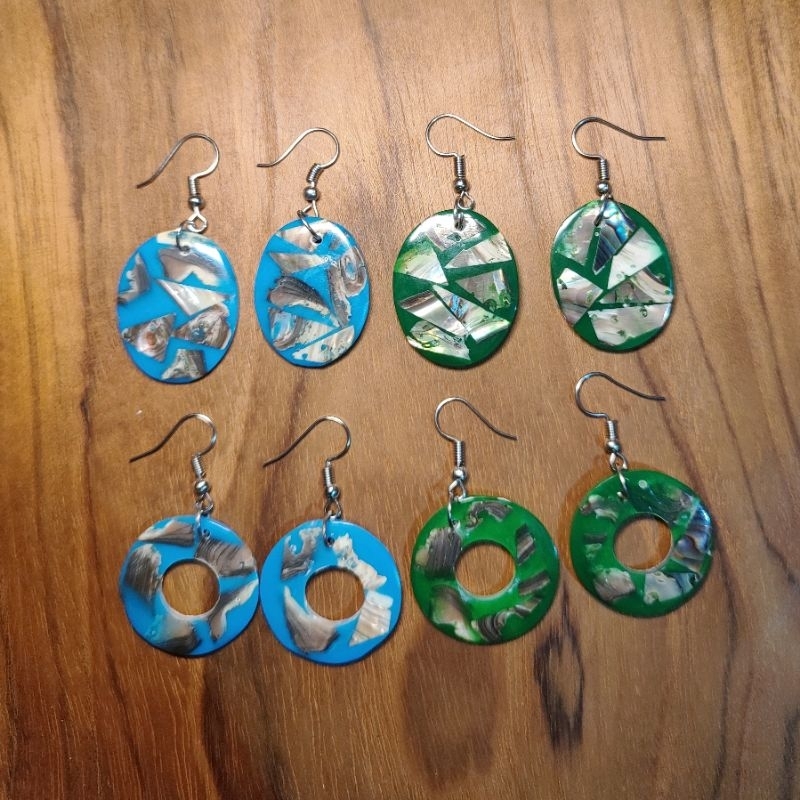 [AKSESORIS ANTING BALI] Anting Resin Kerang Bulat Lubang Oval Anting Etnik Bali Handmade