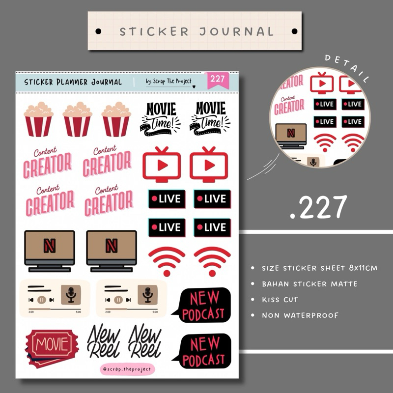 

STICKER PLANNER JOURNAL / PODCAST MOVIE STICKER / SCRAPBOOK STAMP / STP - 227