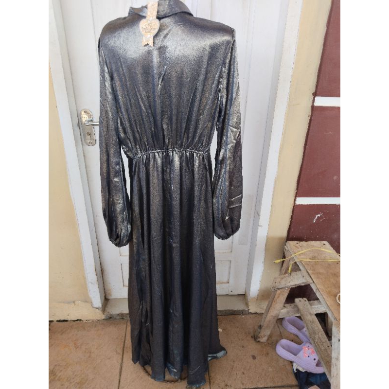 gamis katun minyak navy, bling-bling