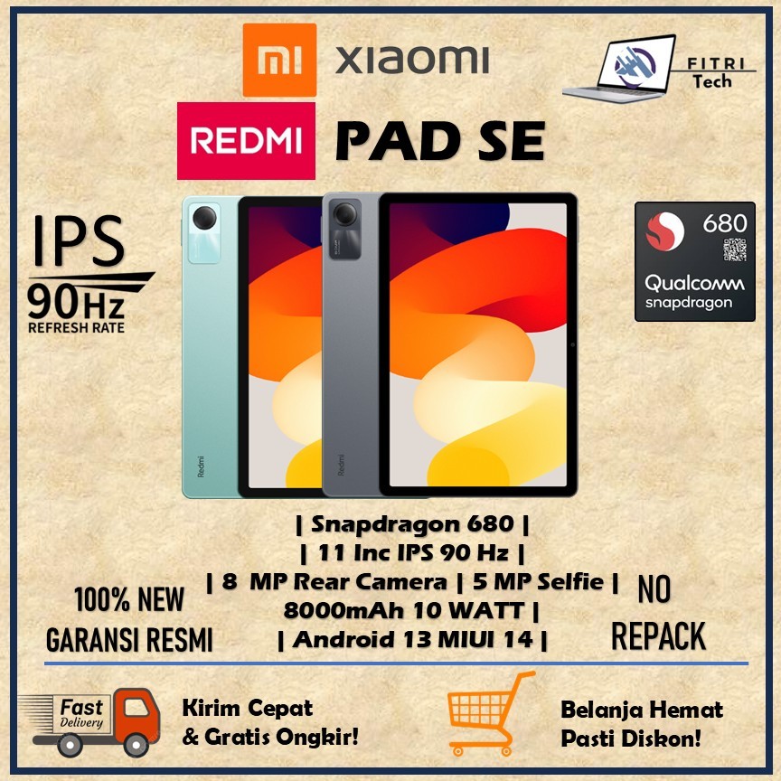 XIAOMI REDMI PAD SE | SNAPDRAGON 680 | RAM 4 GB | ROM 128 GB | 11 INC IPS 90 HZ | 8 MP REAR CAMERA |