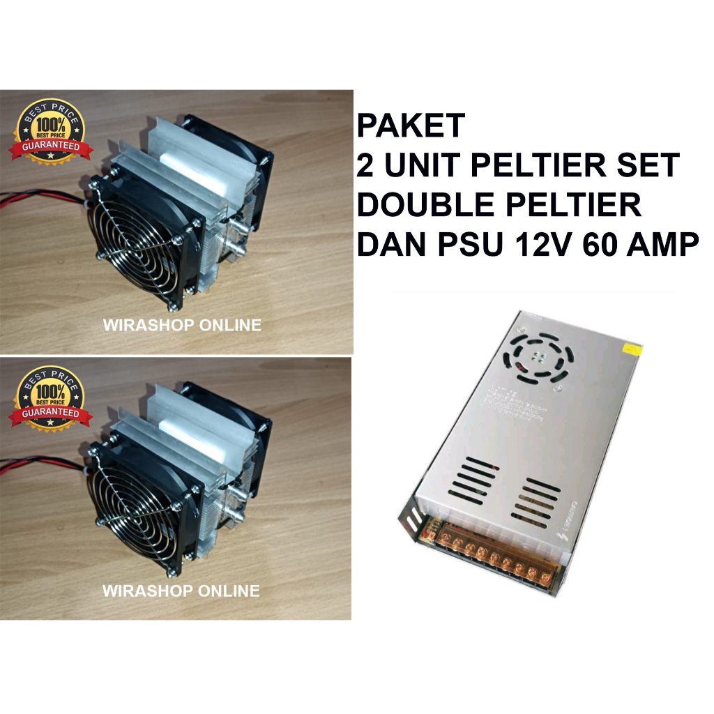 Paket 2 pcs Pendingin Double peltier dan Power supply 12 volt 60 Amperi
