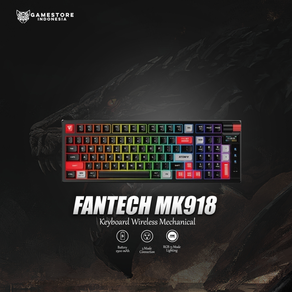 Fantech MK918 Atom Pro97 Mechanical Keyboard 95% 97 Tombol Nirkabel PBT Hot-Swap RGB Hitam/Putih