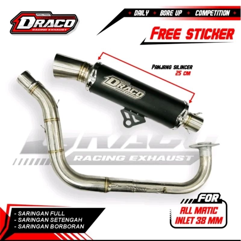Knalpot Samlong original DRACO inlet 38mm black coating vario beat nmax mio scoopy freego dll cod