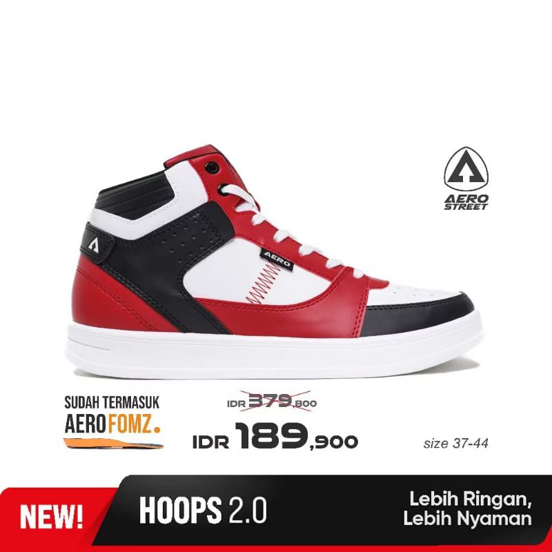 Aerostreet 37-44 Hoops High Putih Merah Hitam - Sepatu Sneakers Casual