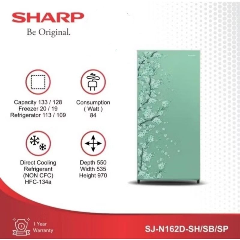 Kulkas Sharp 1 Pintu SJ-N162D SB/SP/SH 133 Liter SJ N162D SH SP SB