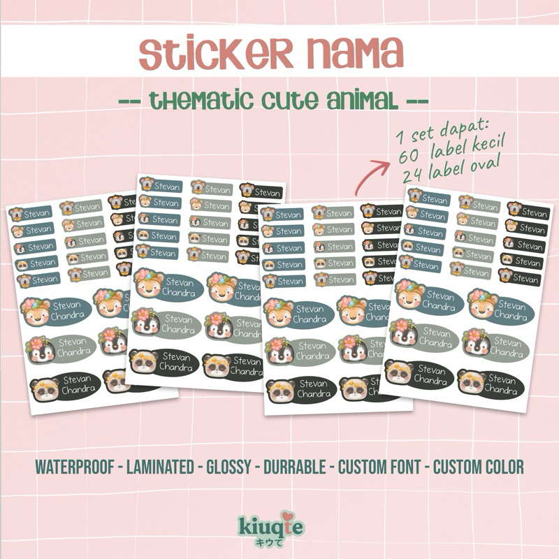 

Sticker Nama Custom Tematik Cute Animal label buku waterproff