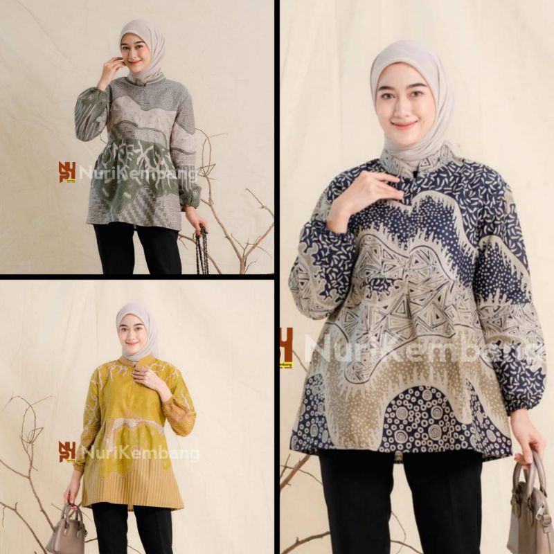Terbaru Baju Batik Wanita Modern Lengan Balon Panjang