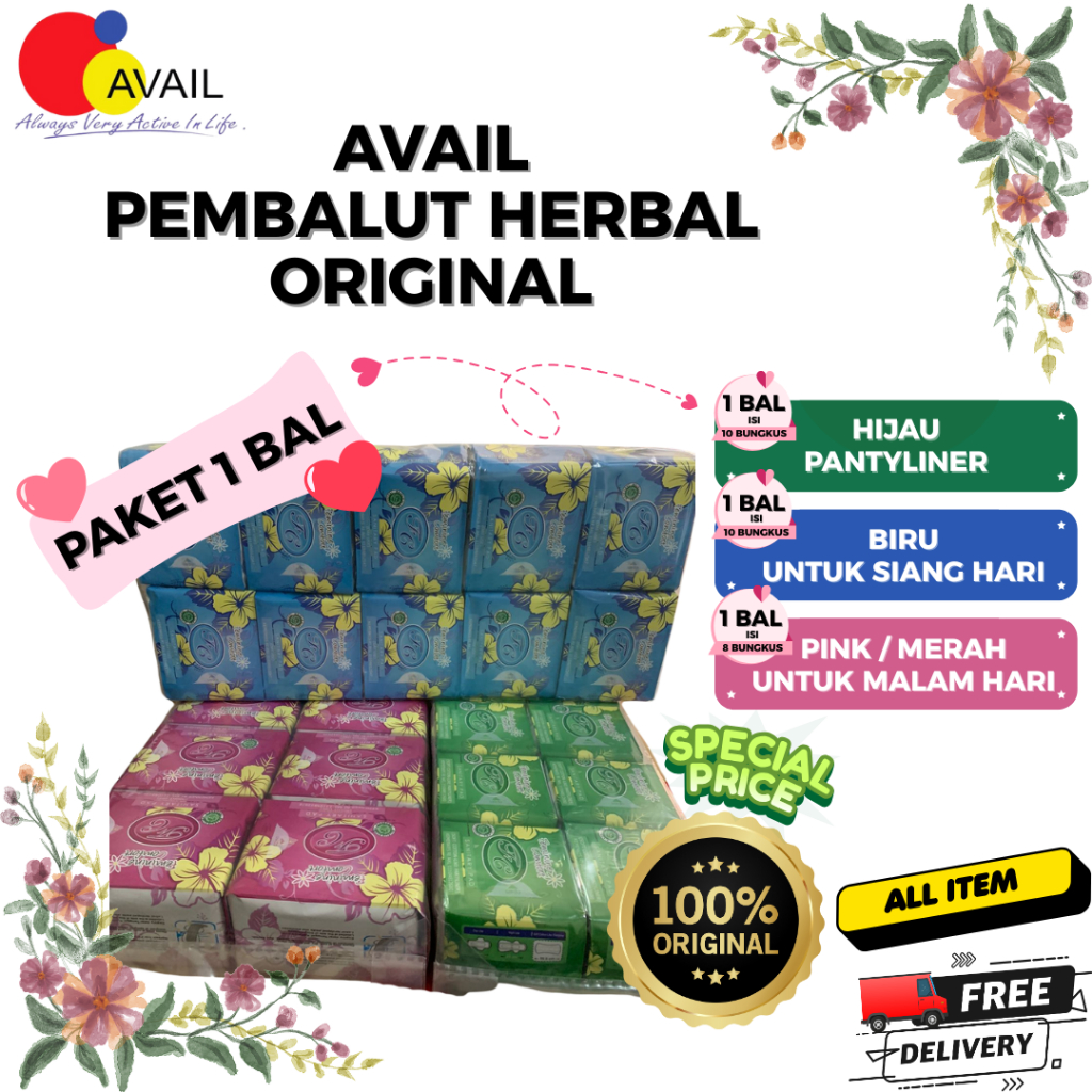 AVAIL PEMBALUT HERBAL ORIGINAL 1 BAL AVAIL BIRU 1 BAL AVAIL HIJAU 1 BAL AVAIL MERAH ORIGINAL