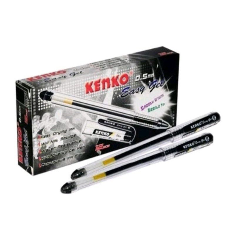 

(BISA COD) PROMO 12 Pcs Pulpen / Pena / Pen / Bolpen Kenko Easy Gel 0.5mm Hitam