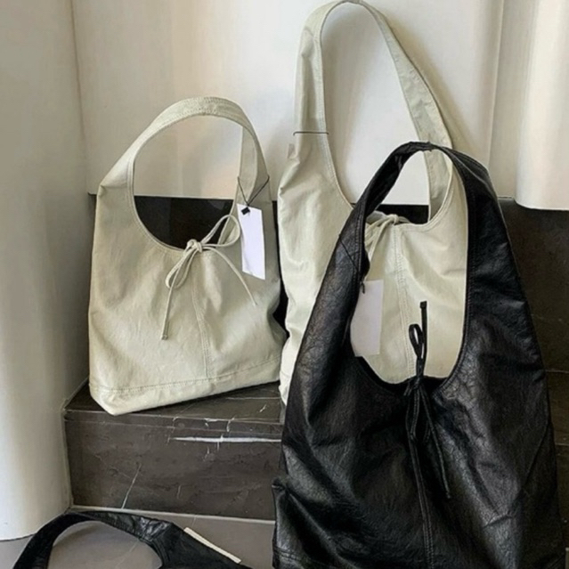 Korean Depound French Style Ribbon Bow Large Shoulder Tote Bag