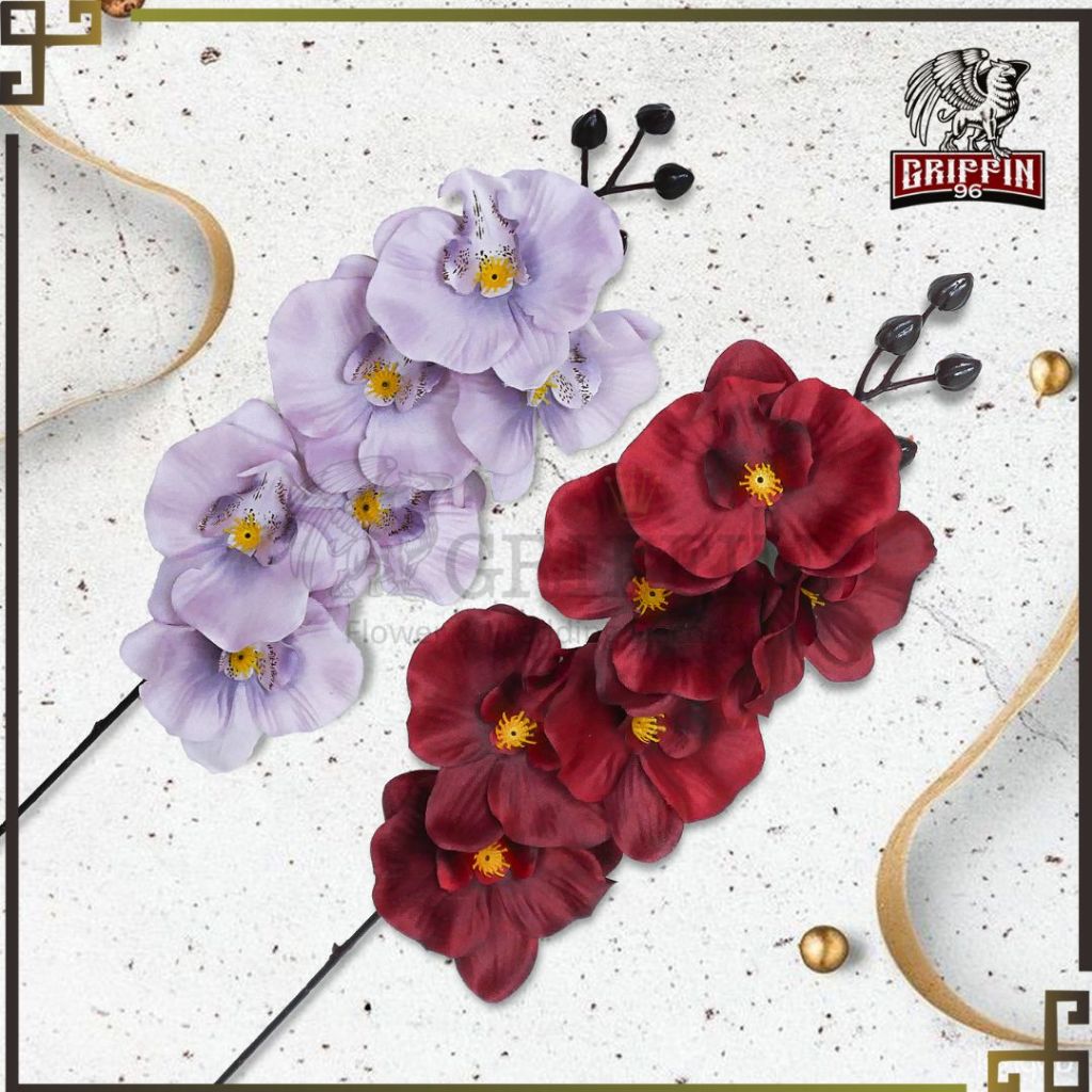ANGGREK KAIN CABANG 6 / BUNGA ARTIFICIAL ANGGREK KAIN SILK / DEKORASI PELAMINAN IMPORT PREMIUM / HAN