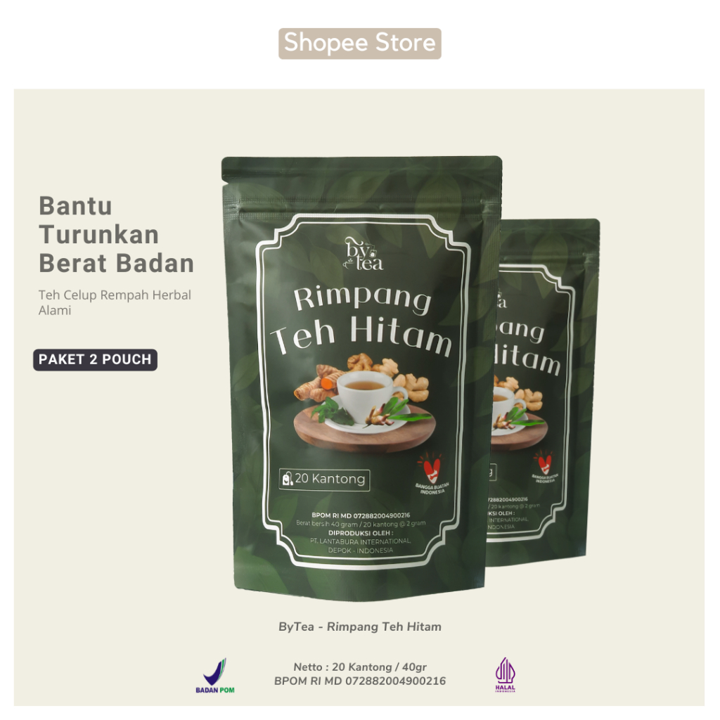 

PAKET 2 POUCH ByTea Rimpang Teh Hitam - Teh Herbal Alami Untuk Diet Detox Pelangsing BPOM