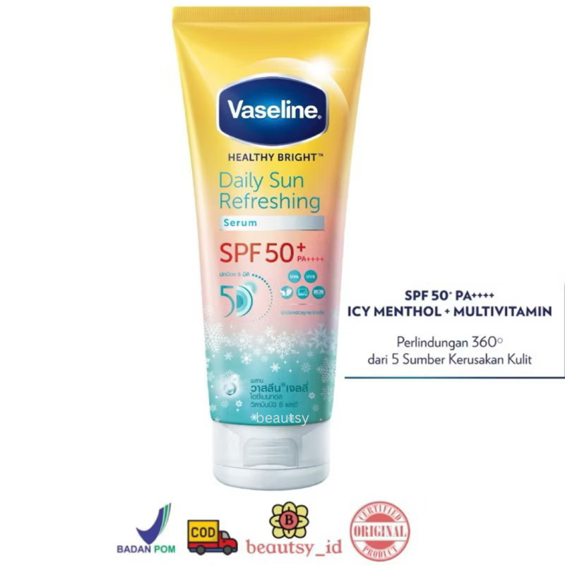 Ay00! Vaseline Healthy Bright Daily Sun Refreshing SPF 50 PA++++ Sunscreen Badan 170ml Sunblock BPOM