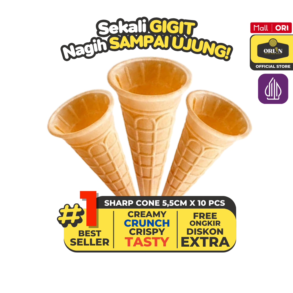 

ORLIN Cup Cone Kerucut Wafer Crunchy 5,5cm x 13cm isi 10pcs Sekali Gigit, Nagih Sampai Ujung