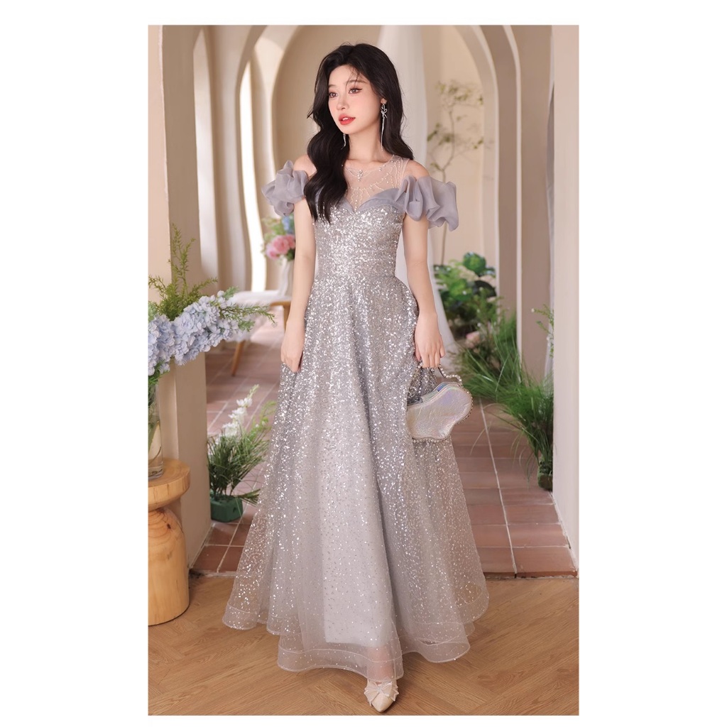 Gaun Pesta 2504002 Abu Silver Sabrina Party Dress