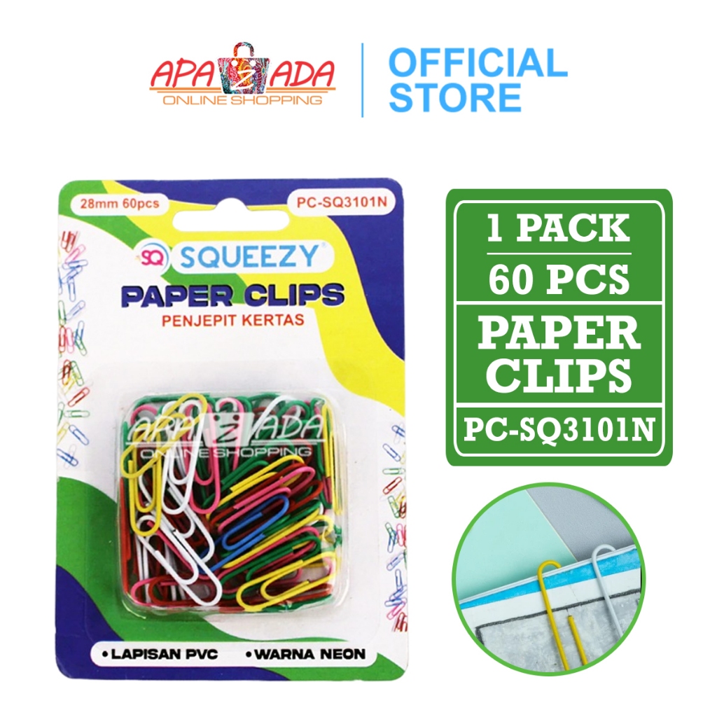 

Apazada - Paper Clip Squeezy Warna [2 Pack - 120 Pcs Clip] / Klip Kertas / Penjepit Kertas PC-SQ3101N