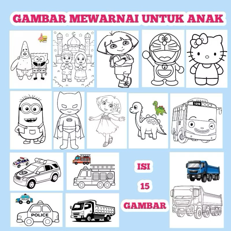 Kertas belajar mewarnai buat anak gambar kartun