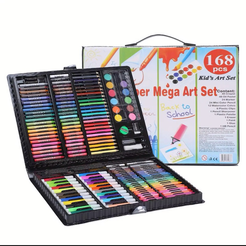 

Super mega Art Set Isi 168pc 168 pc Crayon Spidol Cat Air Set Mewarnai Anak TK SD