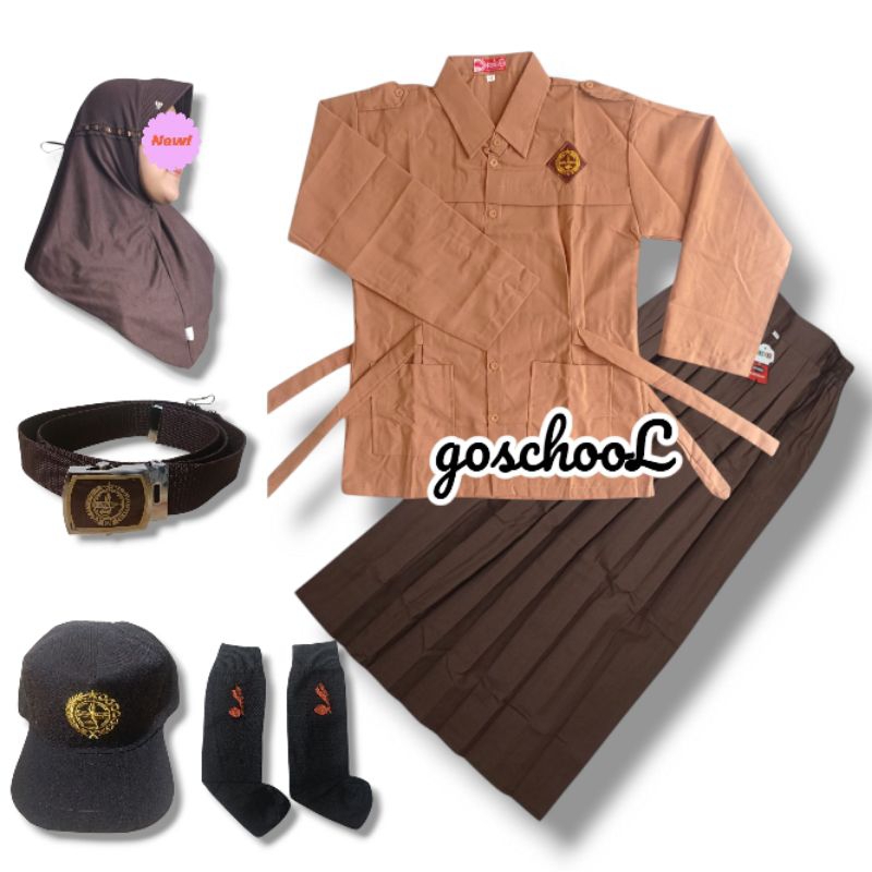 Setelan Seragam Sekolah SD Anak Perempuan Pramuka Tali+Hijab Baju Lengan Panjang Rok Rempel Panjang