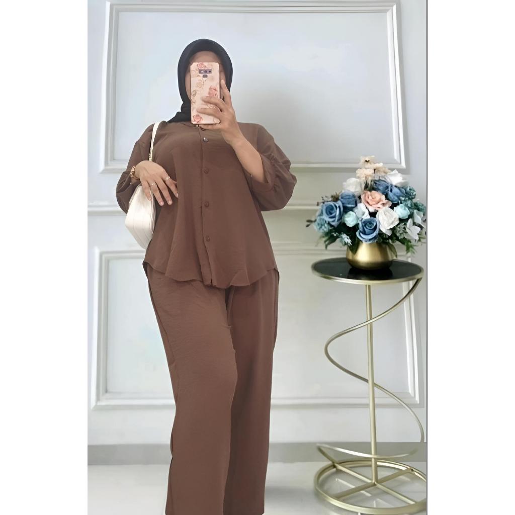 Set Celina LD 120-125  Setelan Crinkle Wanita Oneset Jumbo Setelan Crinkle Airflow