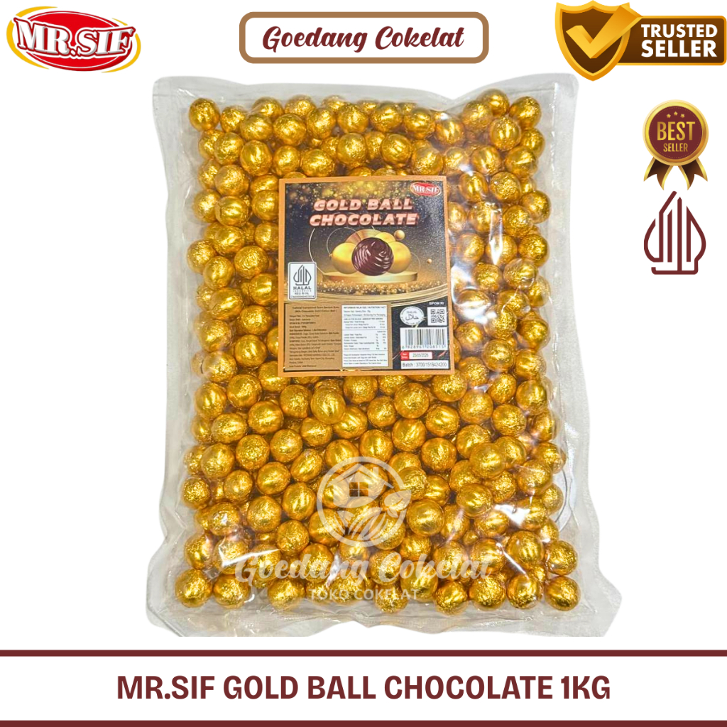 MR.SIF Cokelat Coklat Bola Emas Gold Golden Chocolate Ball Bola Coklat Emas Kemasan 1Kg