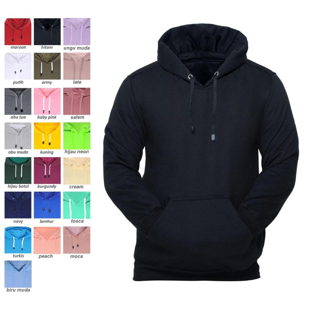 Sweater Hoodie Hodei Hoody Pria Hitam Polos Cowok Cowo Keren Tebal Kece Unisex Ukuran M - XXL