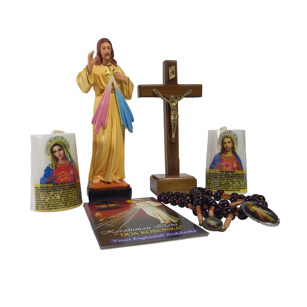 Paket Doa Devosi Kerahiman Ilahi 20 cm/Patung Yesus Kerahiman/Doa dan Devosi Kerahiman Ilahi