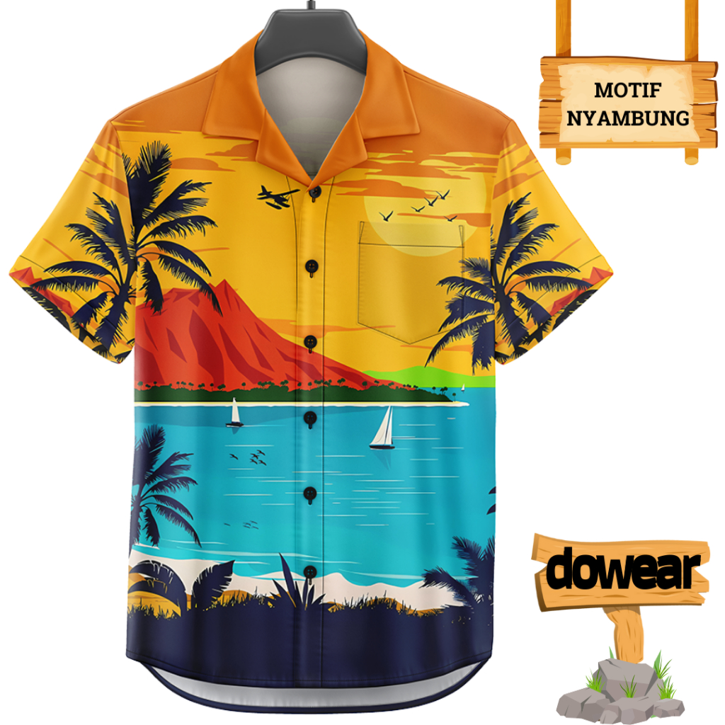 Dowear Baju Kemeja Motif Kekinian Cowok Cewek Bali Pantai Surfing Hawai Jumbo 527 VINTAGE TRAVEL