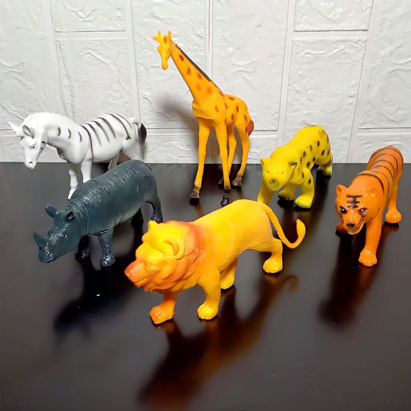 Mainan Set Hewan Liar Jumbo Isi 6 pcs Bahan Karet - Set Mainan Boneka Figure Kebun Binatang Zoo Wild