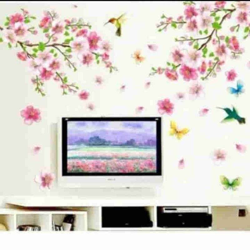 wall sticker stiker dinding bunga sakura pink