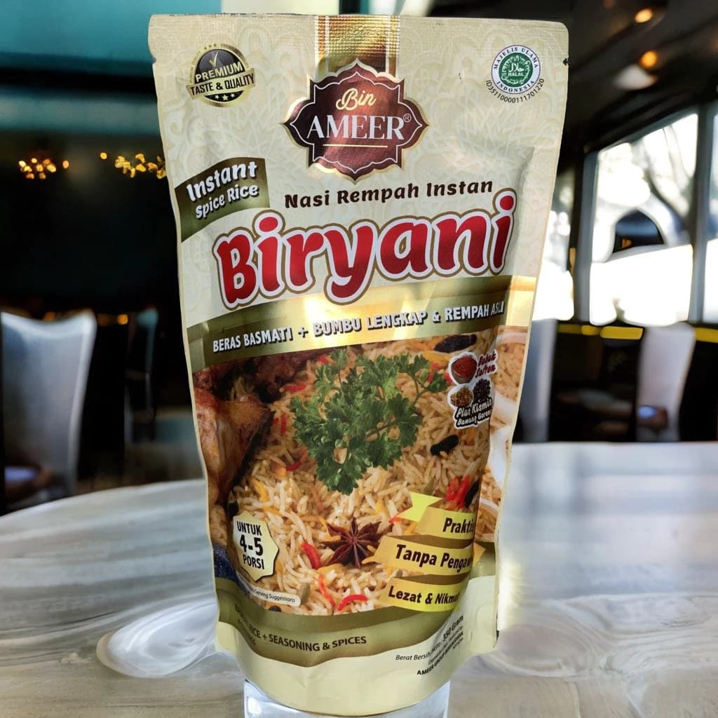 

Nasi Biryani Instan / Briyani - Termasuk Beras Basmati 300 Gram Untuk 4-5 Porsi - Bin Ameer - Enak Cukup 30 Menit - Paket Beras, Bumbu, Rempah, Kismis, Bubuk Safron, Bawang Goreng