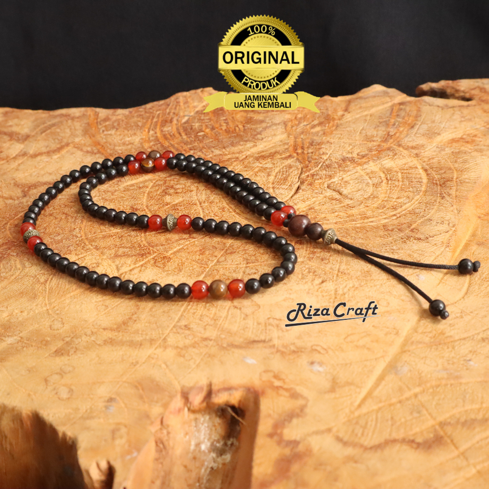 Tasbih Kalung Kayu Kokka Kokah Kaokah Kecil Mix Batu Red Garnet Tiger Eye Asli 100% Original 99 Buti