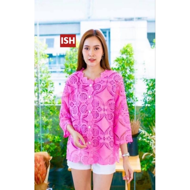 Blouse Brokat Import Bangkok Jumbo Kancing Depan