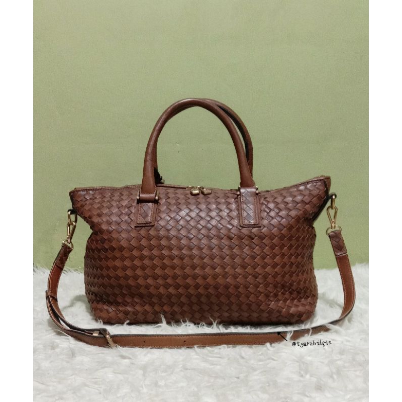 Tas Wanita Hand bag / Sling Bag Morgan Kulit Asli Anyam Preloved