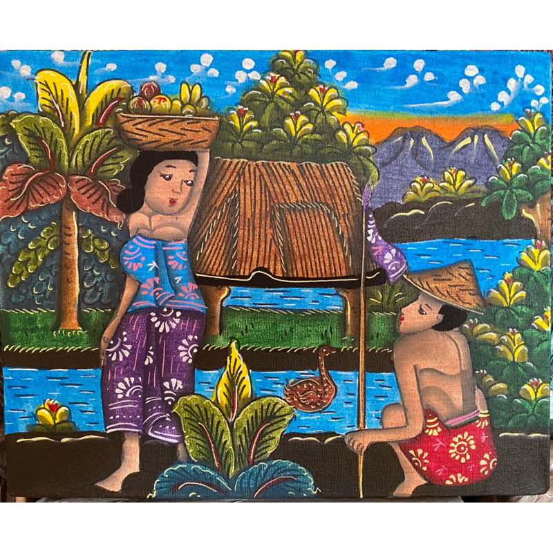 lukisan Young artis Bali, lukisan tradisi, lukisan Canvas, lukisan buatan tangan
