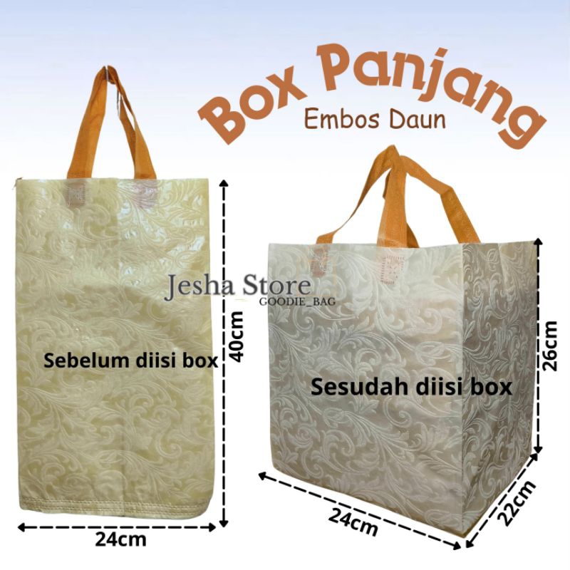 

(1lusin / 12pcs) godie bag spunbond tas hajatan box nasi press lipat/panjang motif embos motif Daun elgant & mewah