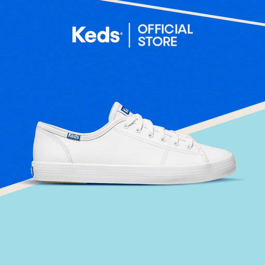 Keds Wanita Kickstart Sepatu Wanita Keds Kickstart Retro Court Leather Putih Biru