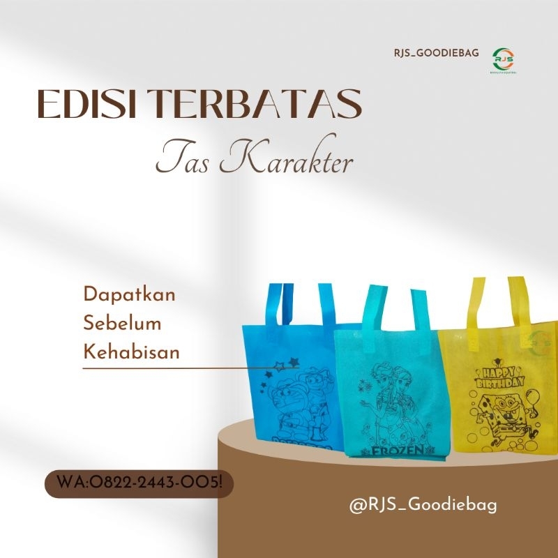 

(Isi 12 pcs) Lusinan Goodiebag Karakter 25x35 Tas Spunbond Karakter Tas Tali Pres