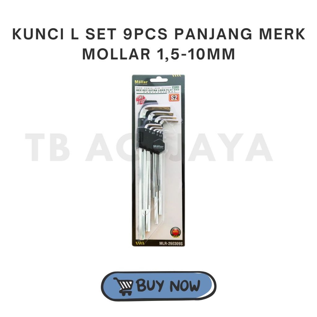MOLLAR 260309S Kunci L Set Panjang S2 Flat 9 Pcs Long Hex Key Wrench Original / Kunci L Mollar Panja