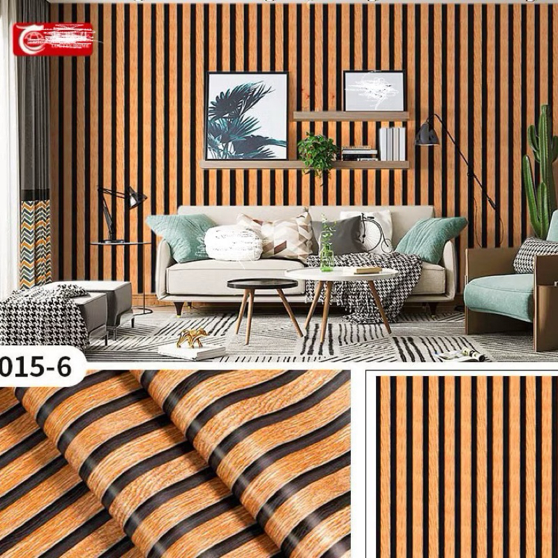 WALLPAPER DINDING MOTIF KAYU SALUR | WALLPANEL | WALLPAPER STICKER LIST COKLAT