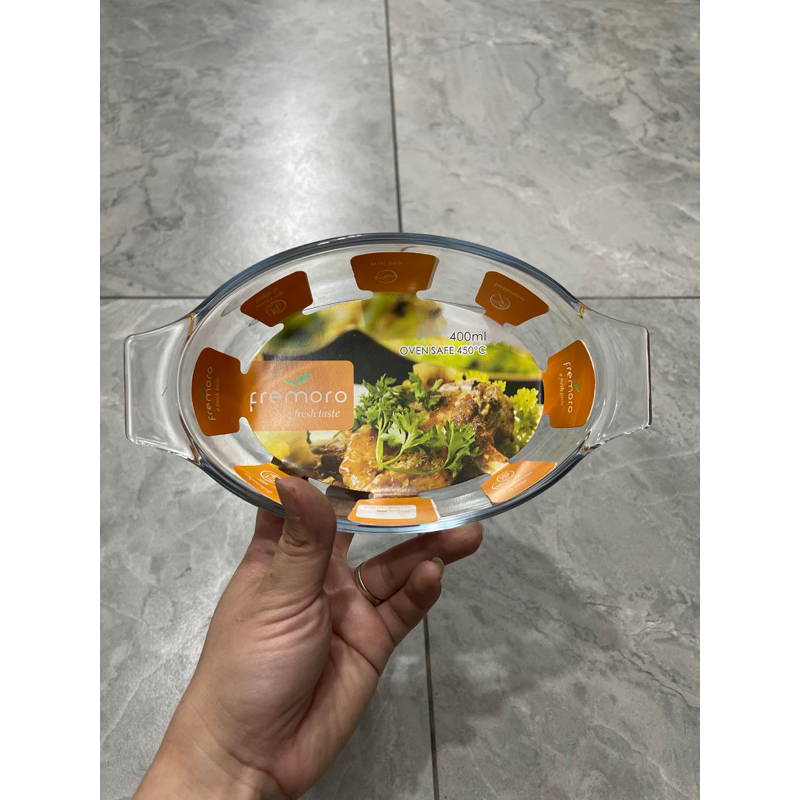 Loyang kaca Oval baking tray fremoro bakeware / loyang kaca oven microwave