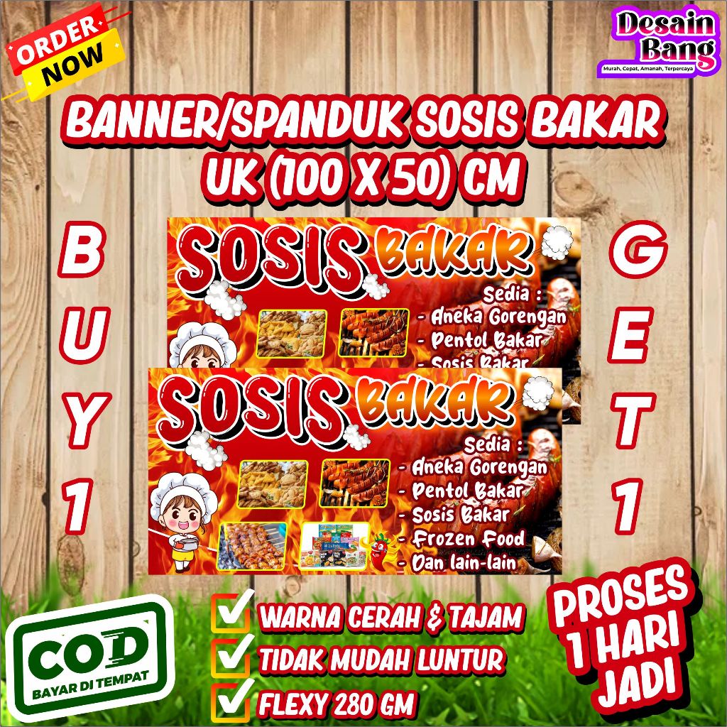 Banner Sosis Bakar, Spanduk Sosis Bakar, 100x50 cm, COD. Desain Menarik, Free Desain