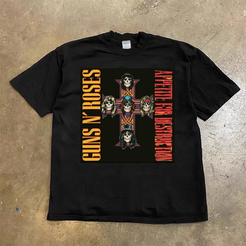 Kaos Retro Gaya Rock Guns N' Roses Hitam Putih