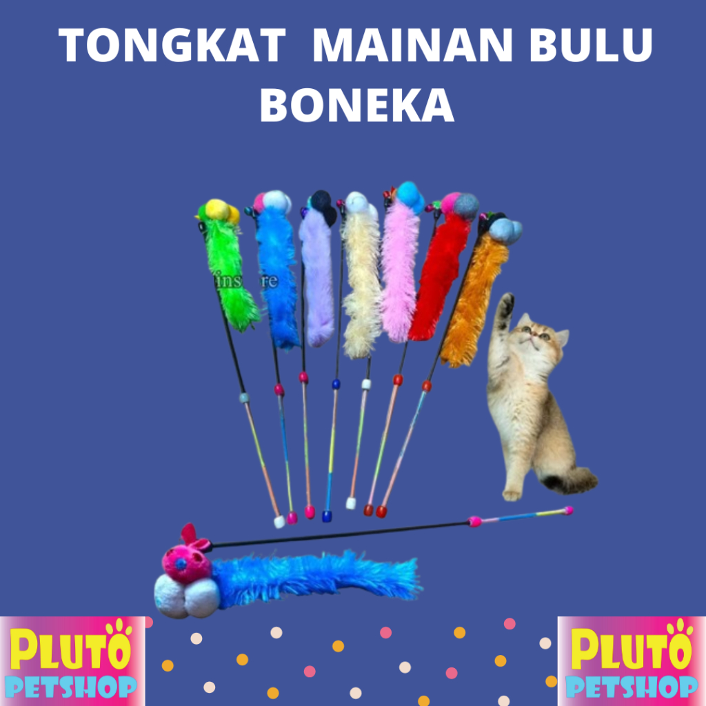 Tongkat mainan kucing bulu boneka stik mainan bulu boneka kucing